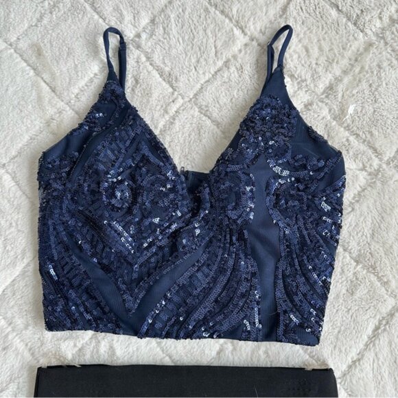 Windsor | Blue Sequin Abyss Crop Tank Top & Skirt | Size Small & Extra Small - Picture 2 of 10